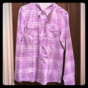 Purple and white button up blouse